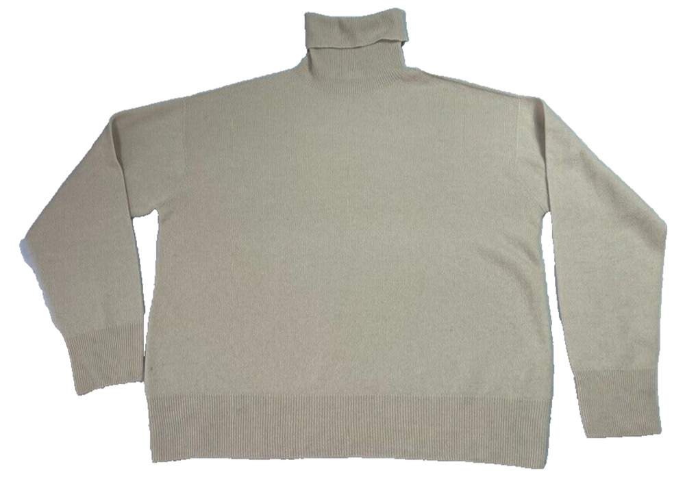 Zara Sweater Womens Medium Turtleneck Oatmeal Knit 100% Wool Lightweight